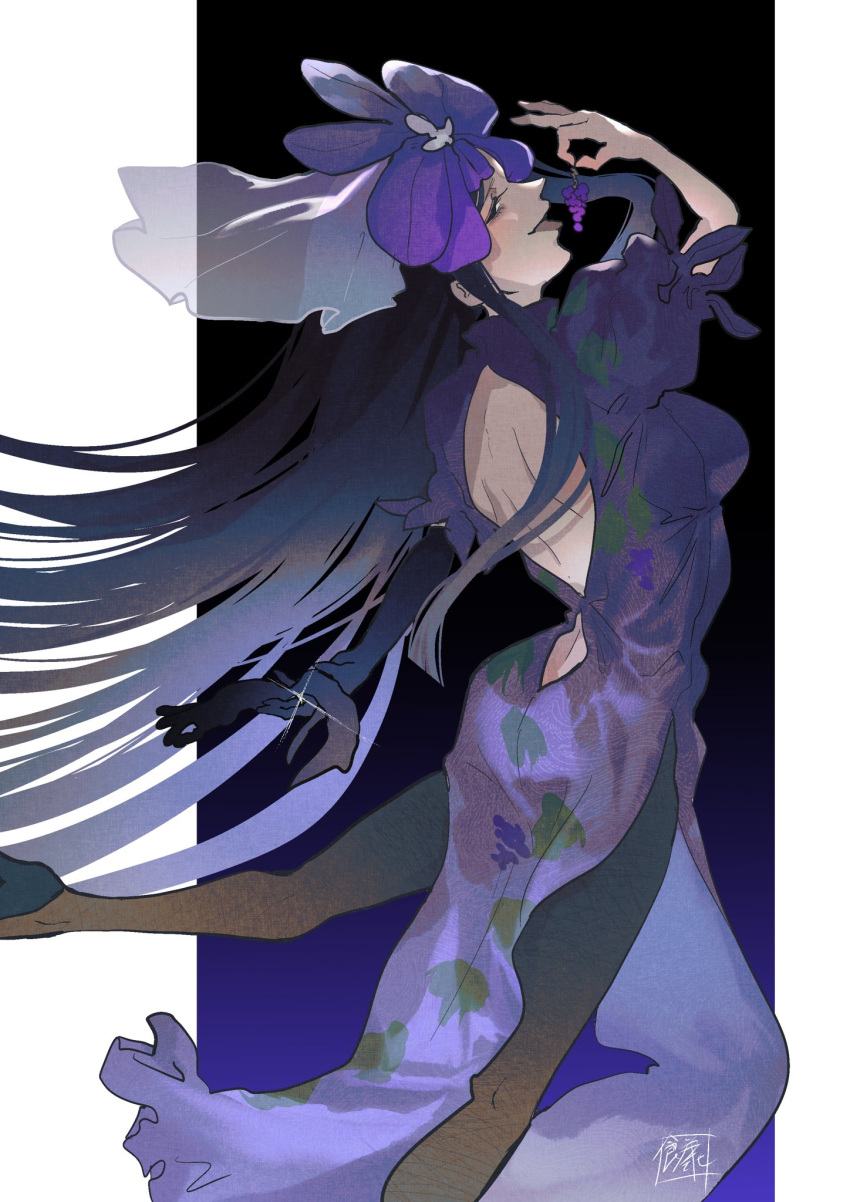 1girl, backless_dress, backless_outfit, black_gloves, black_hair, china_dress, chinese_clothes, dress