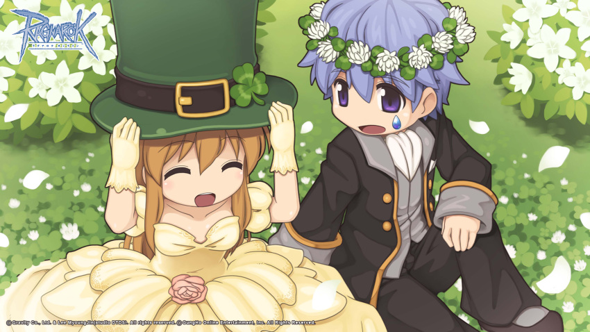 1boy, 1girl, ascot, belt, black_belt, black_jacket, black_pants, blue_hair