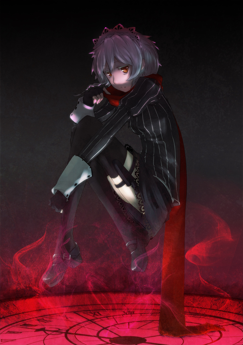 absurdres, aoya_manu, braid, floating, highres, izayoi_sakuya, koumajo_densetsu, koumajo_densetsu_2