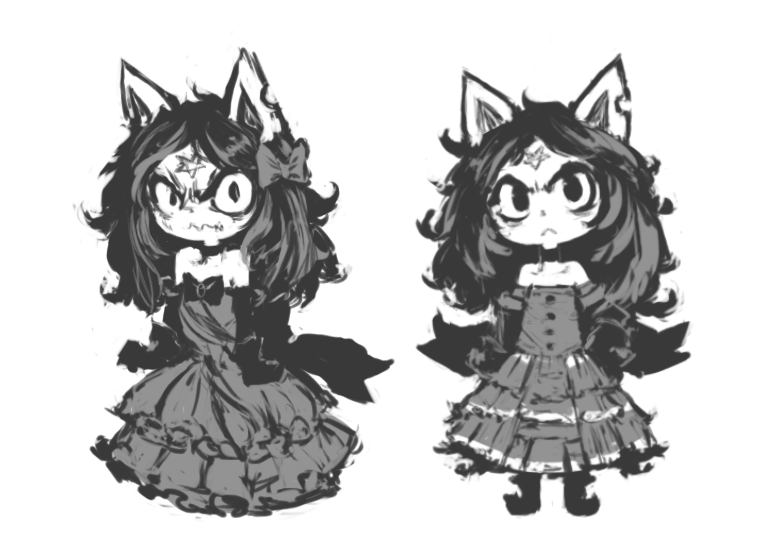 1girl, :<, angry, animal_ears, bare_shoulders, black_choker, black_eyes, black_footwear