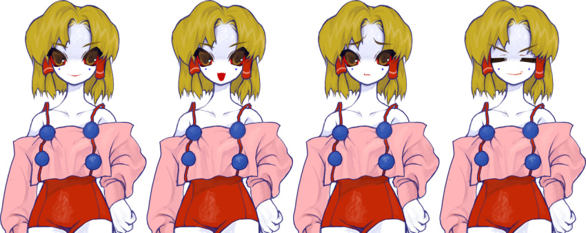 1girl, blonde_hair, bob_cut, brown_eyes, closed_eyes, collarbone, colored_sclera, colored_skin