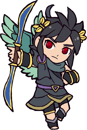 1boy, black_hair, bow_(weapon), chibi, chibi_only, dark_pit, h_(he-taro), holding