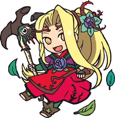 1girl, blonde_hair, brown_eyes, chibi, chibi_only, dress, flower, h_(he-taro)
