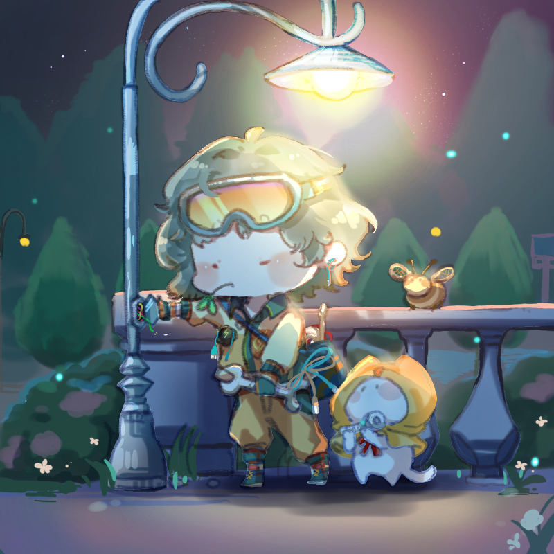 1girl, animal, backpack, bag, bee, black_bag, black_eyes, blue-framed_eyewear