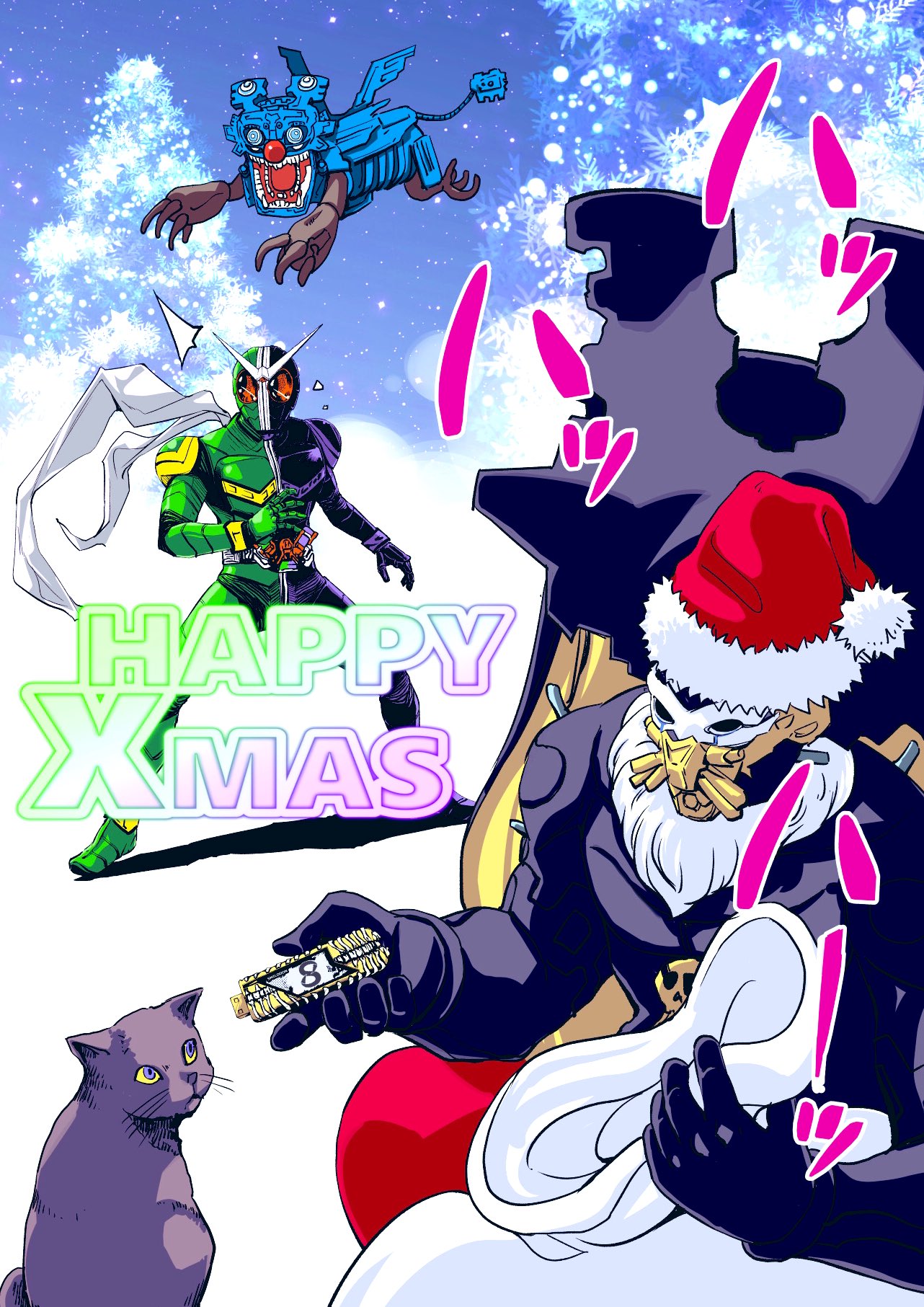 armor, belt, bodysuit, cape, cat, christmas, claws, double_driver