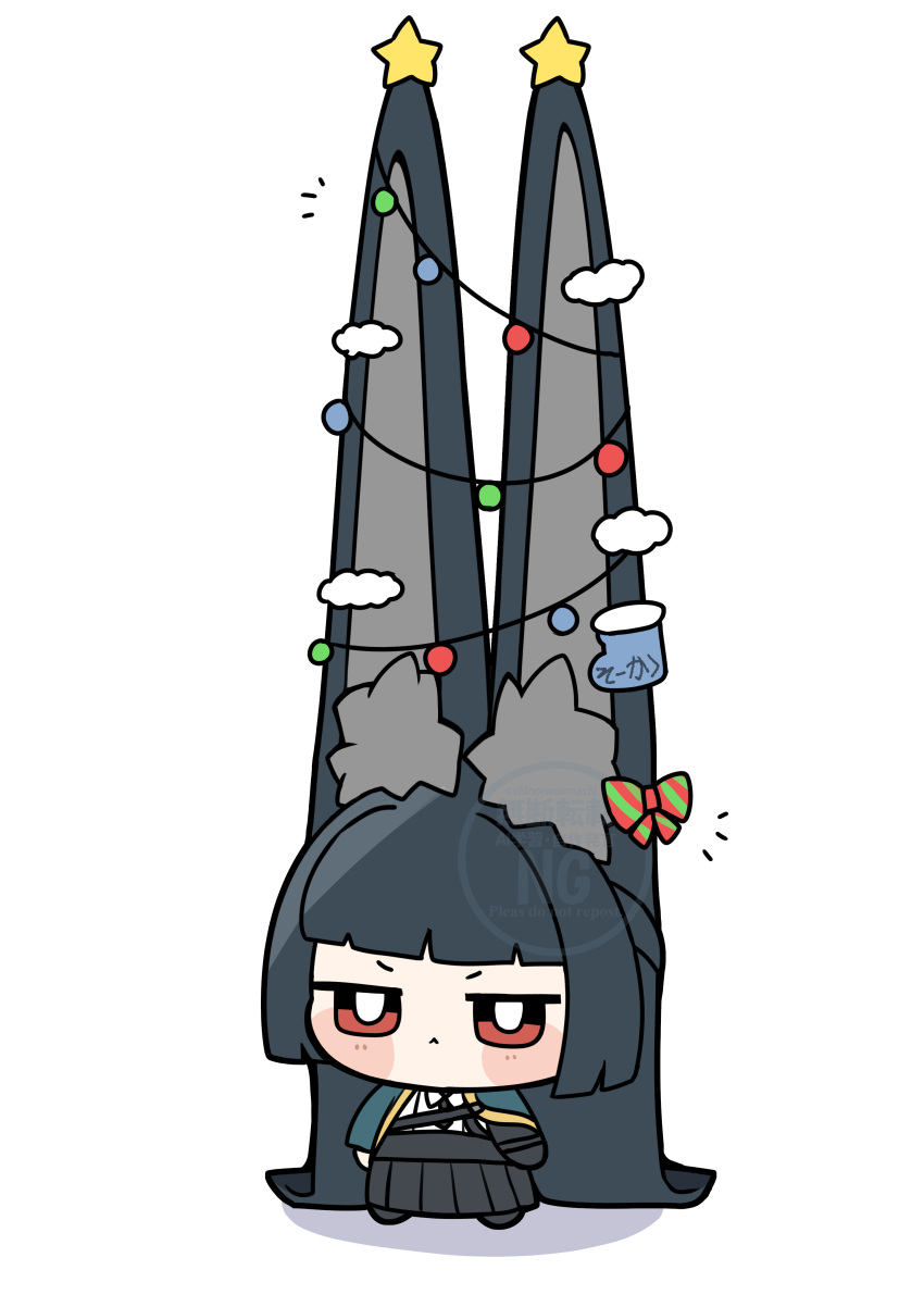 1girl, absurdres, animal_ear_fluff, animal_ears, big_eared_miyabi_(meme), black_hair, black_necktie, black_skirt