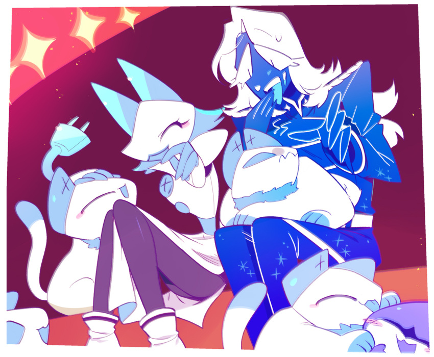 1boy, 1girl, :3, :d, ^_^, androgynous, animal_ears, belt
