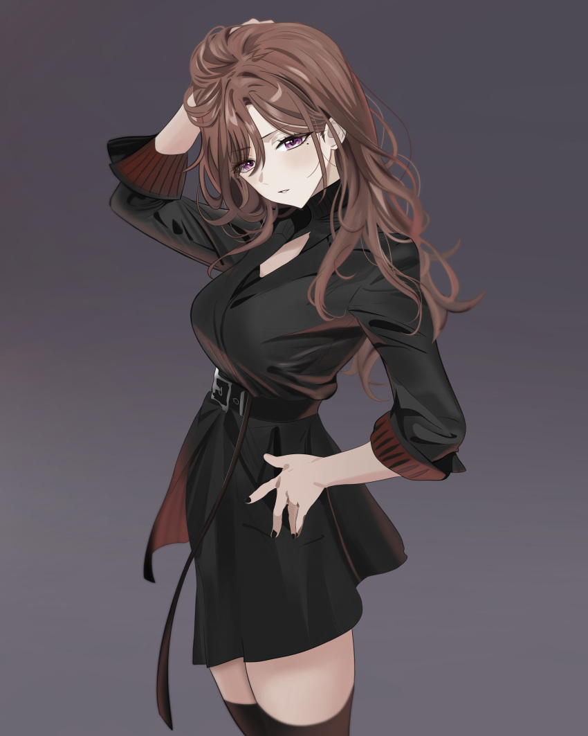 1girl, absurdres, alternate_hair_length, alternate_hairstyle, arm_up, belt, black_belt, black_coat