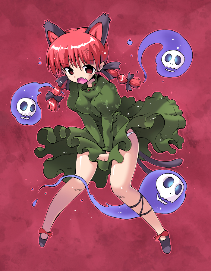 animal_ears, braid, cat_ears, cat_tail, covering, covering_crotch, dress, extra_ears