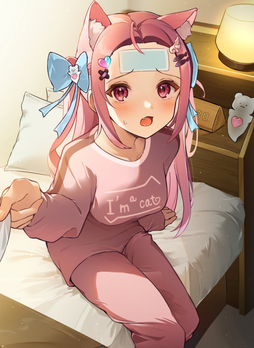 1girl, ahoge, alternate_costume, analog_clock, animal_ear_fluff, animal_ears, bandaid, bandaid_hair_ornament