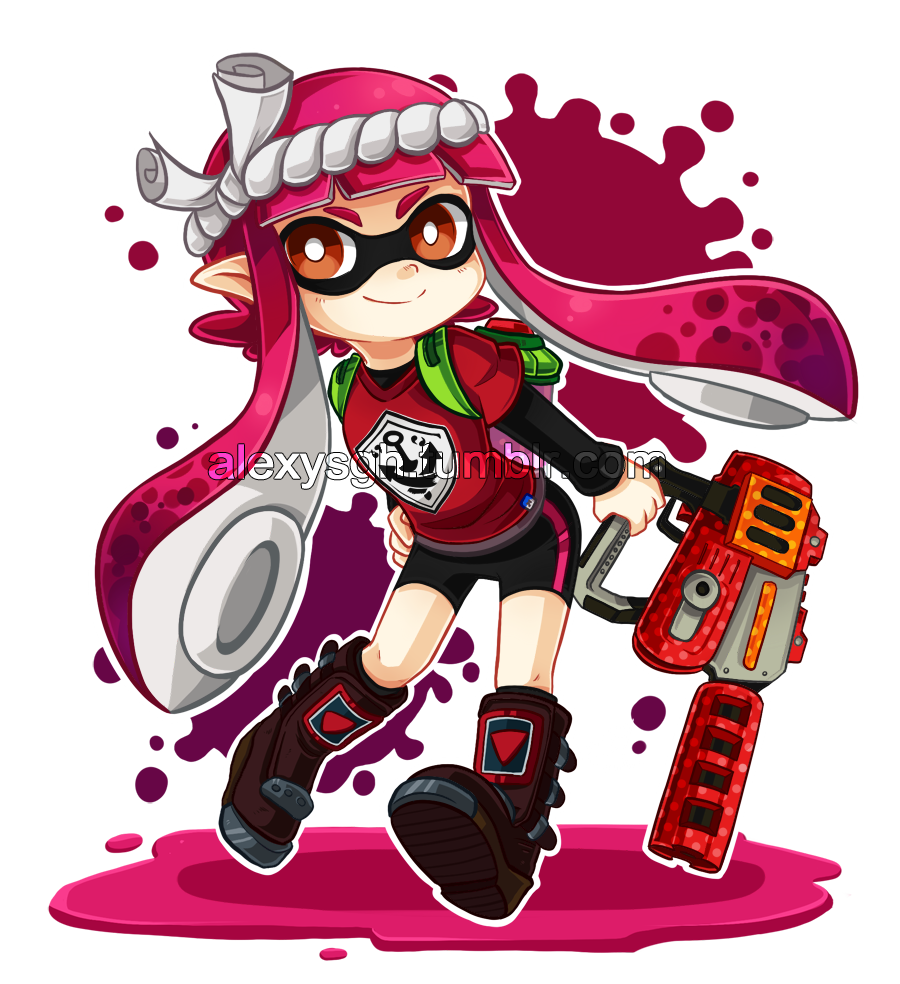 1girl, black_undershirt, brown_footwear, cephalopod_eyes, commentary, commission, english_commentary, hachimaki