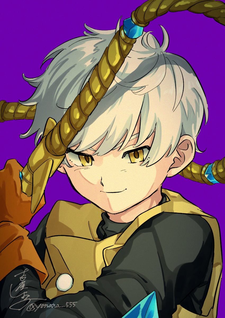 1boy, absurdres, black_shirt, brown_gloves, commentary_request, dragon_quest, dragon_quest_iii, gloves