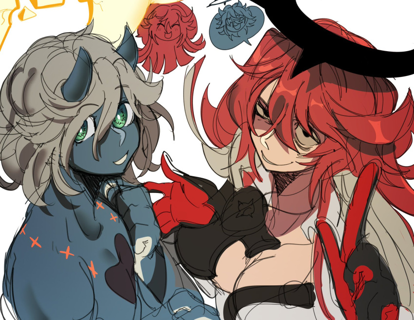 1boy, 1girl, body_switch, breasts, commentary, grey_hair, guilty_gear, guilty_gear_strive