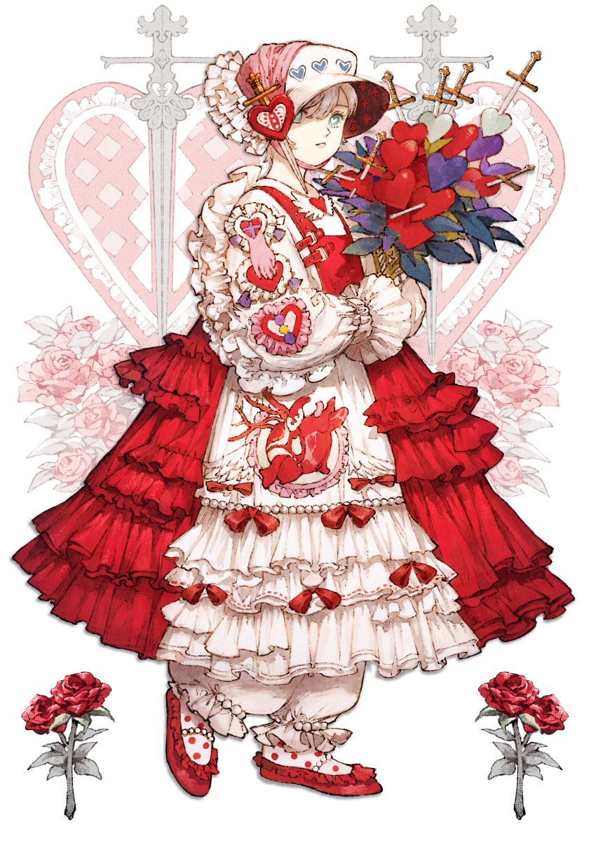 1girl, absurdres, baiguiyu, blonde_hair, bloomers, blue_eyes, boat_shoes, bonnet