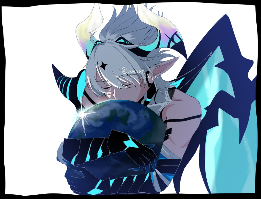 1boy, amaoto_chapu, artist_name, closed_eyes, diabolic_kevin_(honkai_impact), earth_(planet), gloves, highres