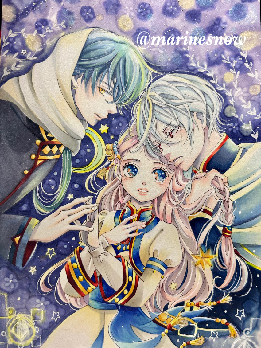 1boy, 1girl, absurdres, azure_seth_fortna, black_hair, black_jacket, blue_eyes, blush