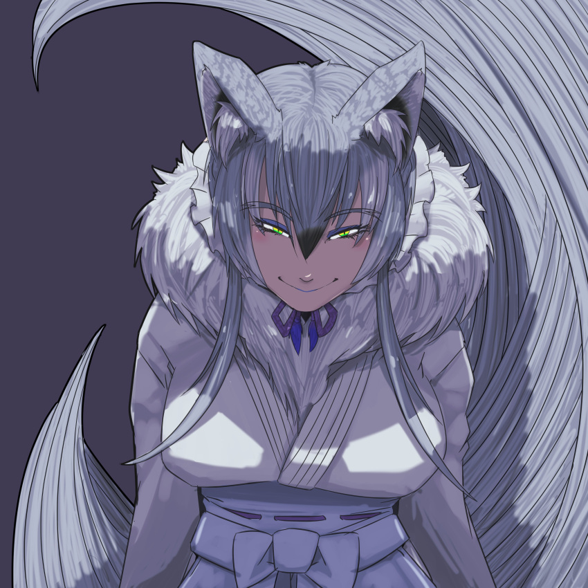 1girl, absurdres, animal_ear_fluff, animal_ears, arms_at_sides, black_hair, closed_mouth, collar