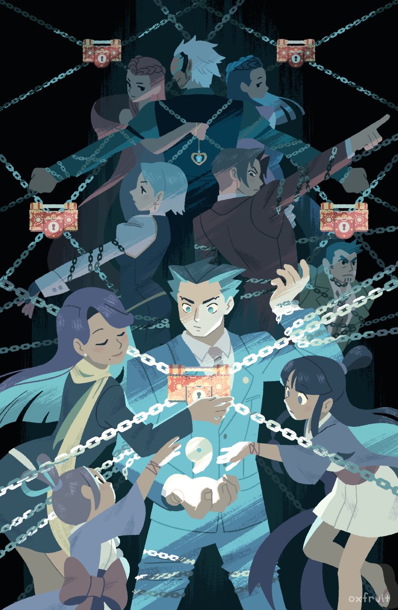 4boys, 6+girls, ace_attorney, black_hair, blue_eyes, blue_hair, bow, camera