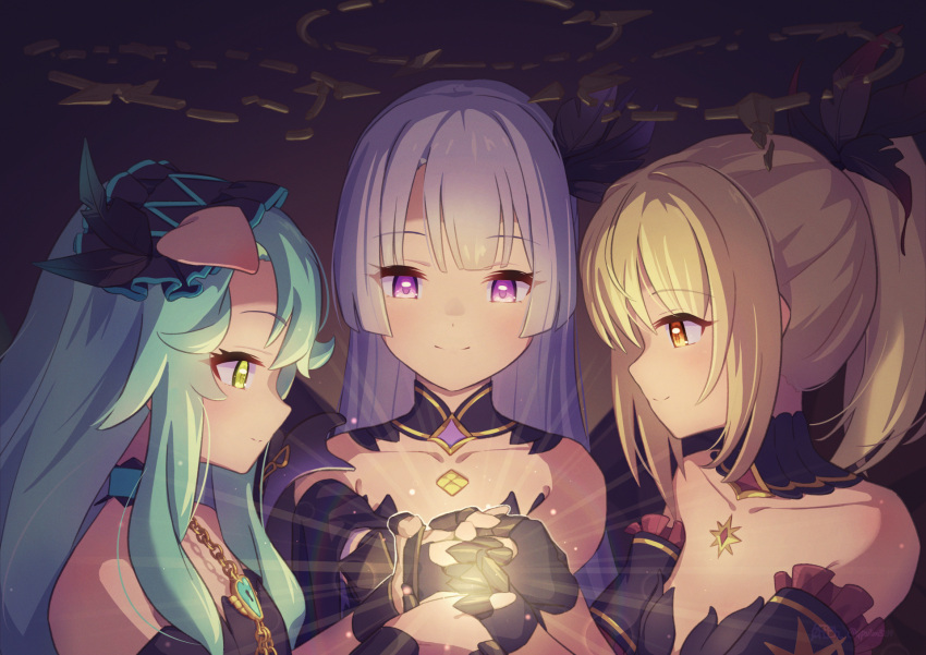 alter_maiden, armored_gloves, black_feathers, black_wings, blonde_hair, breasts, broken_halo, clear_(fallen)_(princess_connect!)