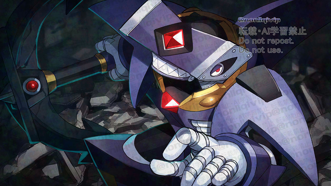 1boy, anchor, chest_jewel, forehead_jewel, holding, holding_anchor, male_focus, mega_man_(series)