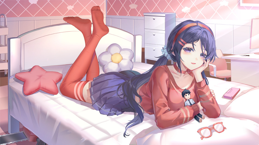 1girl, highres, lying, miside, mita_(miside), non-web_source, on_stomach, the_pose