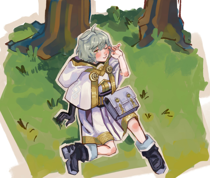 1boy, ahoge, black_hands, chensaiy, colored_extremities, fire_emblem, fire_emblem_heroes, grey_hair
