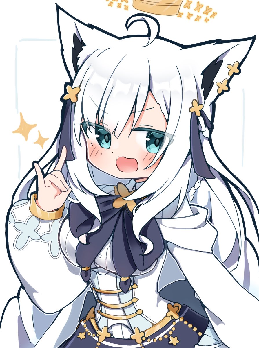 1girl, ahoge, animal_ear_piercing, animal_ears, aqua_eyes, asymmetrical_bangs, blue_bow, blue_bowtie