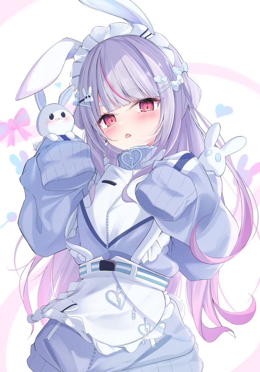 1girl, absurdres, animal_ears, apron, belt, blue_belt, blunt_bangs, breasts