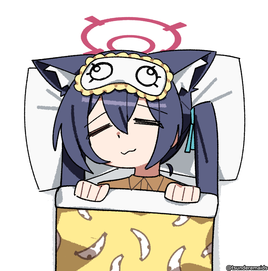 1girl, :3, animal_ear_fluff, animal_ears, artist_name, blue_archive, cat_ears, closed_eyes