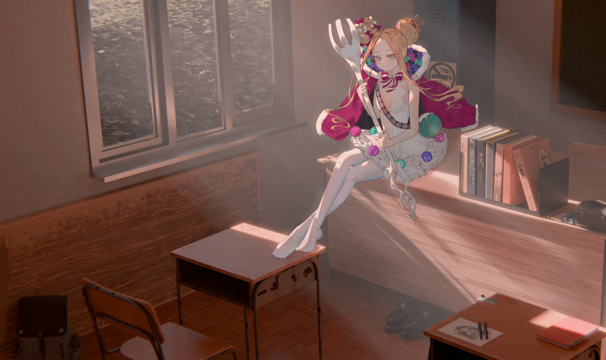 1girl, abigail_williams_(fate), abigail_williams_(santa)_(fate), absurdres, bare_shoulders, blonde_hair, blue_eyes, blush