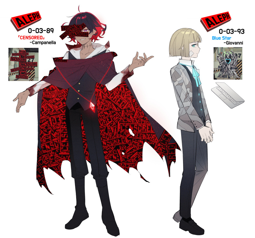2boys, absurdres, adapted_costume, ahoge, bandaid, bandaid_on_cheek, bandaid_on_face, black_footwear