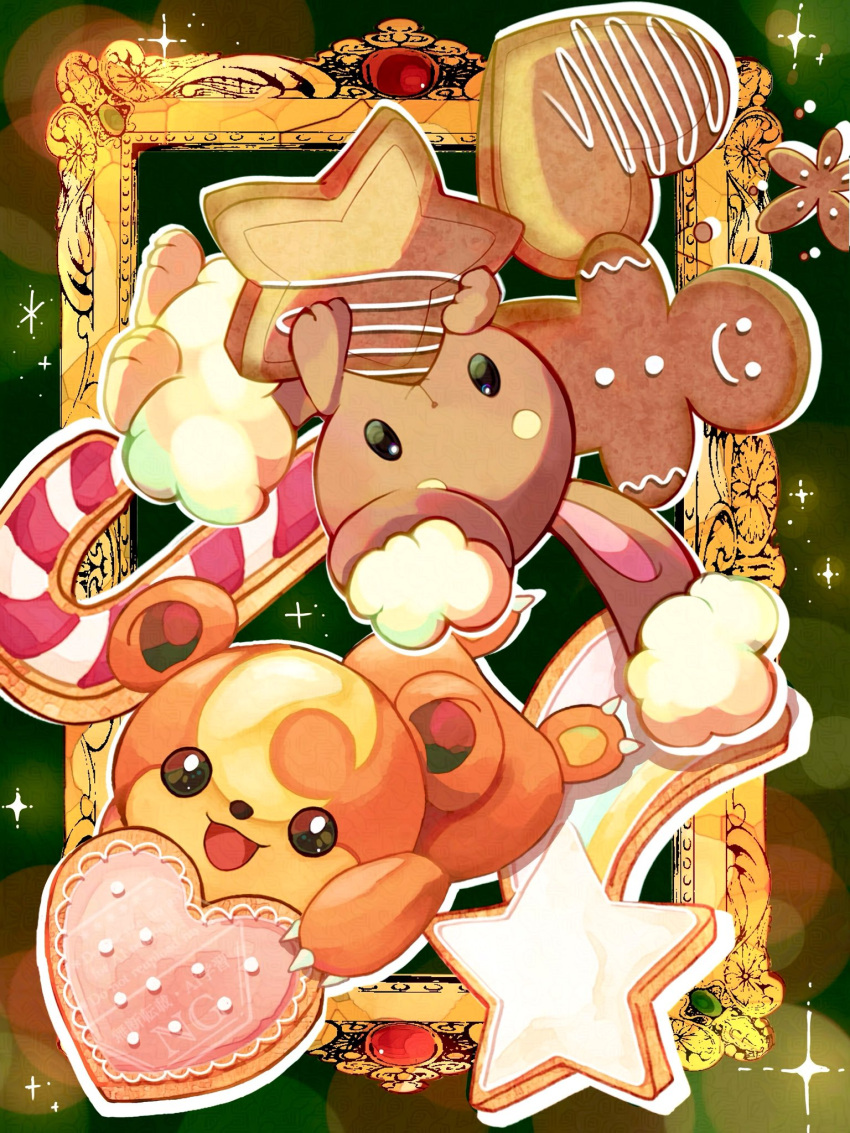 black_eyes, brown_eyes, buneary, candy, candy_cane, claws, cookie, facial_mark
