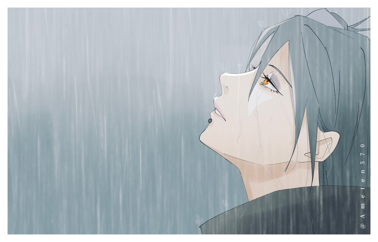 1girl, akatsuki_uniform, eyelashes, from_side, grey_sky, grey_theme, konan_(naruto), koten_(ameten570)
