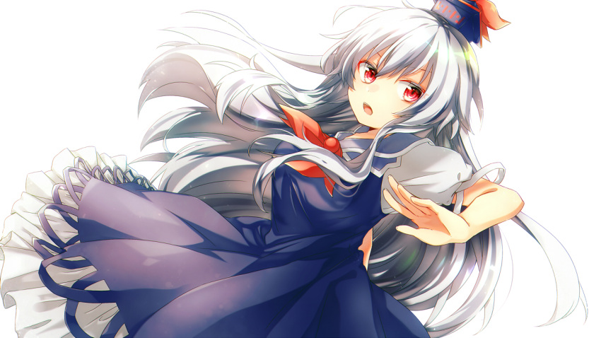 1girl, aka_tonbo_(lililil), arm_behind_back, blue_dress, blue_hair, blue_hat, breasts, commentary_request