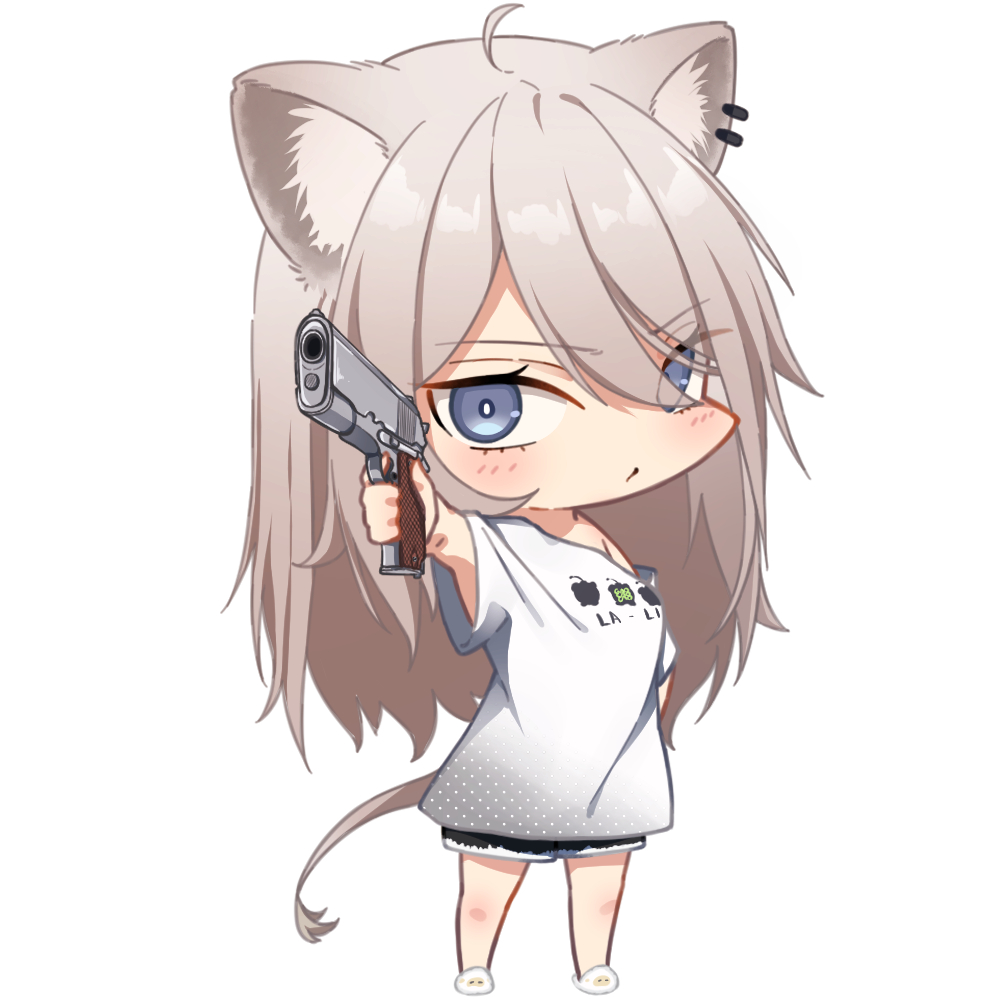 1girl, ahoge, animal_ear_fluff, animal_ears, aobara_hairi, black_shorts, chibi, closed_mouth