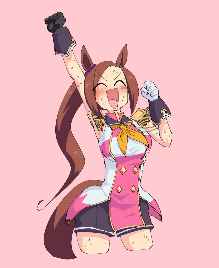 1girl, absurdres, ahiru_7, animal_ears, armpits, hand_up, highres, horse_ears