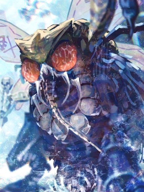 animal_focus, beelzebub_(megami_tensei), blurry, blurry_background, bug, commentary_request, compound_eyes, fly