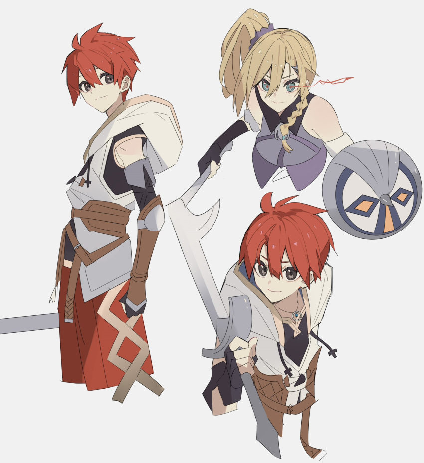 1boy, 1girl, adol_christin, blue_eyes, braid, commentary, double-parted_bangs, george_man