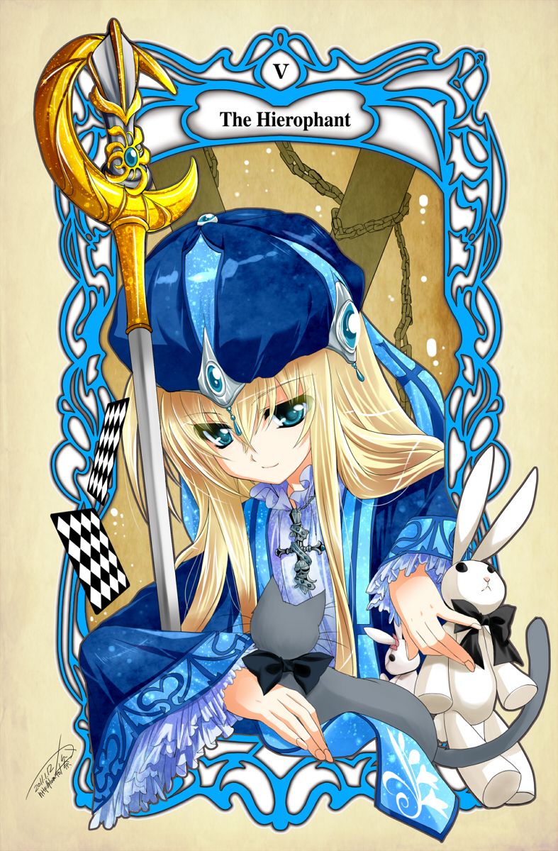 bunny, cat, copyright_request, highres, kanna_(plum), rabbit, solo, staff