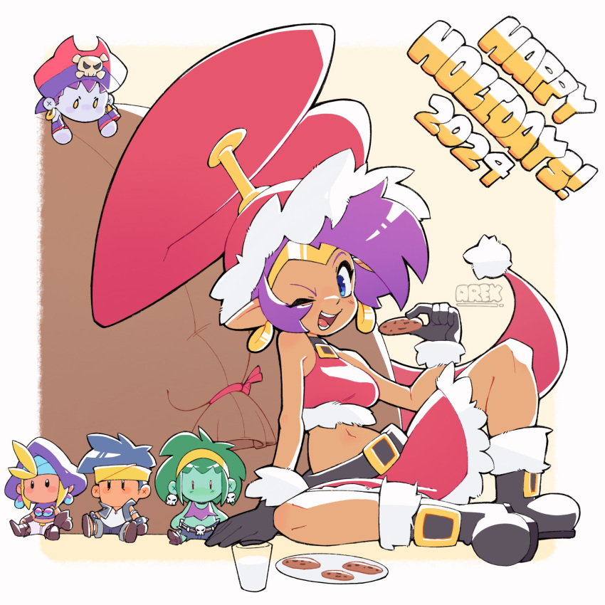 1girl, arexnub, bag, big_hair, black_footwear, black_gloves, blue_eyes, bolo_(shantae)