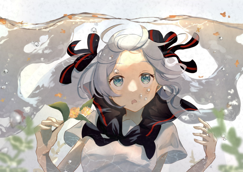 1girl, absurdres, aqua_eyes, black_sailor_collar, blue_hair, blurry, bottle_miku, breasts