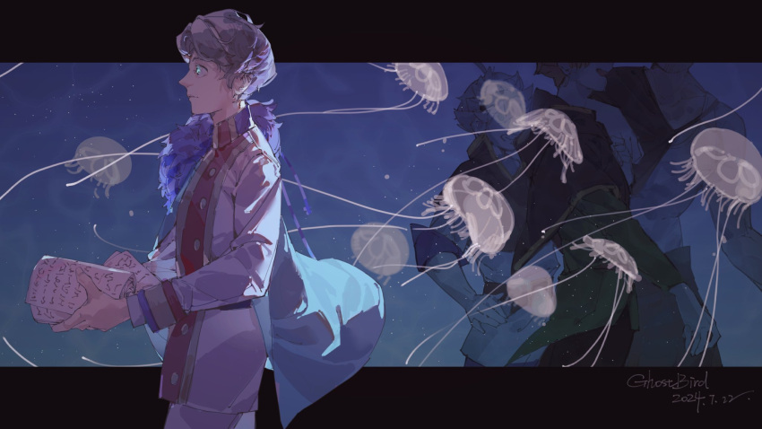 4boys, aristocratic_clothes, asta_(black_clover), black_bulls, black_capelet, black_clover, blue_background, blue_eyes