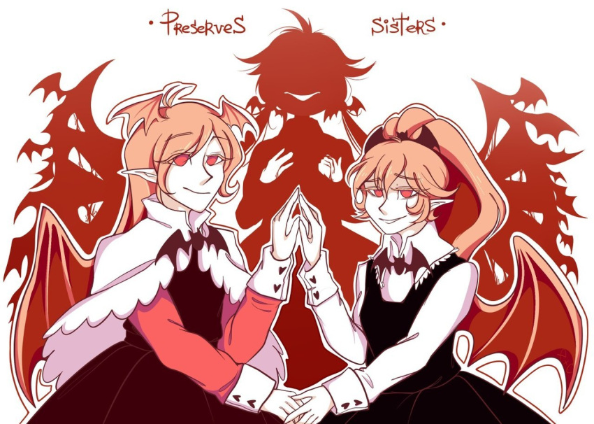 3girls, bakawasemii, black_dress, cranber_(funamusea), demon_girl, demon_wings, dress, funamusea