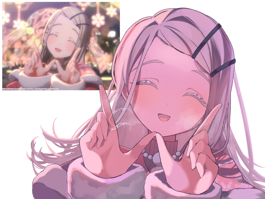 1girl, :d, absurdres, blonde_hair, closed_eyes, colored_eyelashes, eukr5772, gakuen_idolmaster
