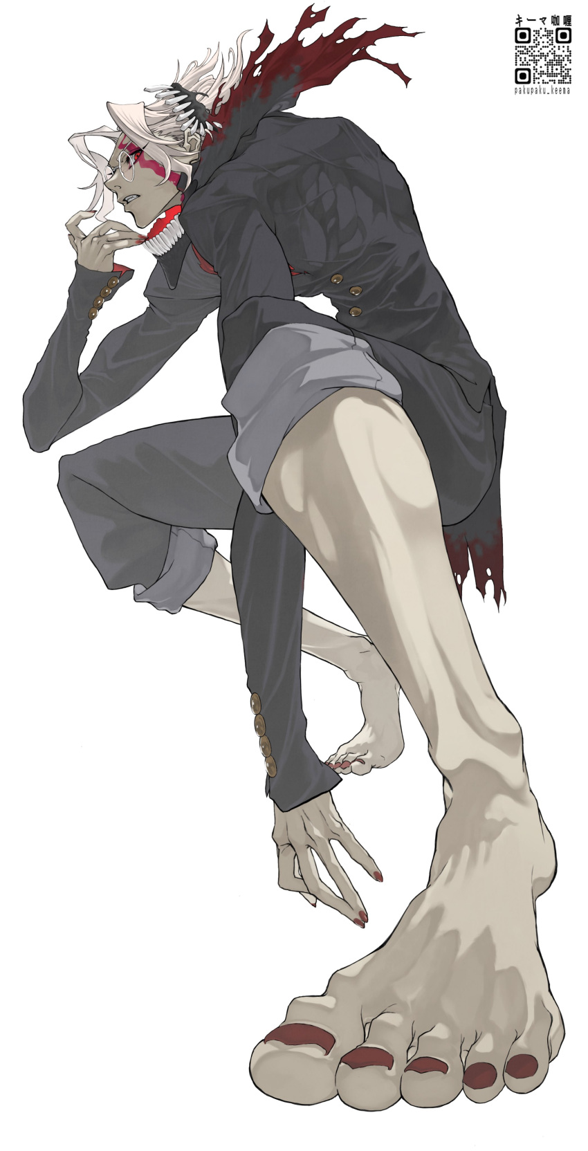 1boy, absurdres, alternate_form, dandadan, facial_mark, feet, gakuran, glasses