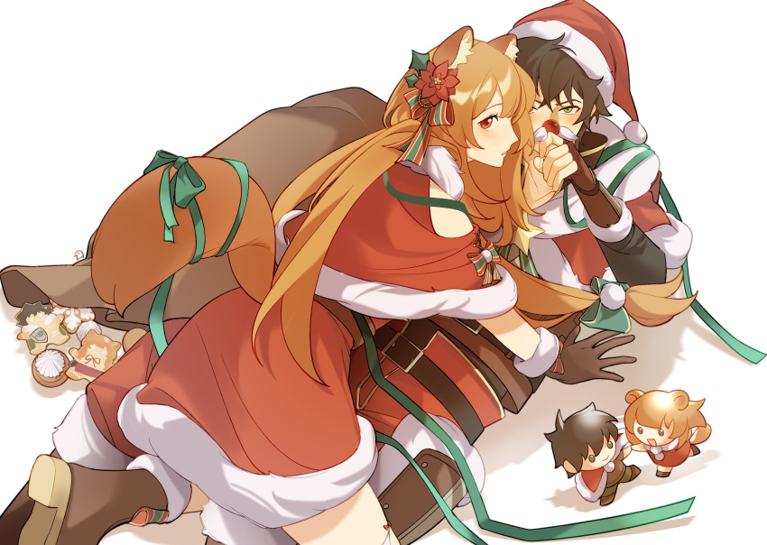 1boy, 1girl, :d, absurdres, adapted_costume, alternate_costume, animal_ear_fluff, animal_ears