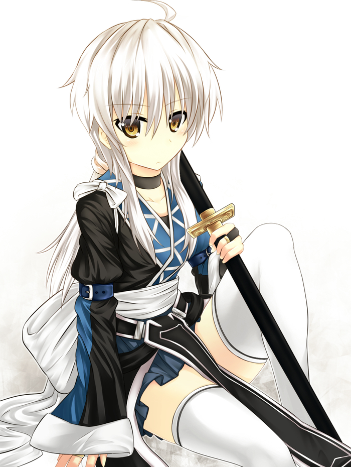 bad_id, genderswap, hekino_hayate, katana, long_hair, morichika_rinnosuke, roten_(rotenburo), silver_hair