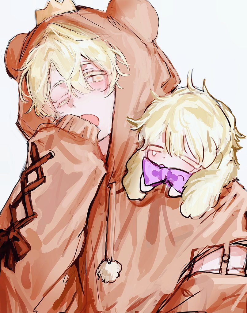 1boy, alien_stage, animal_ear_hood, animalization, blonde_hair, bow, bowtie, commentary