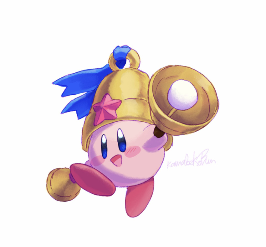 1boy, bell, bell_kirby, blue_eyes, blue_ribbon, blush, blush_stickers, commentary