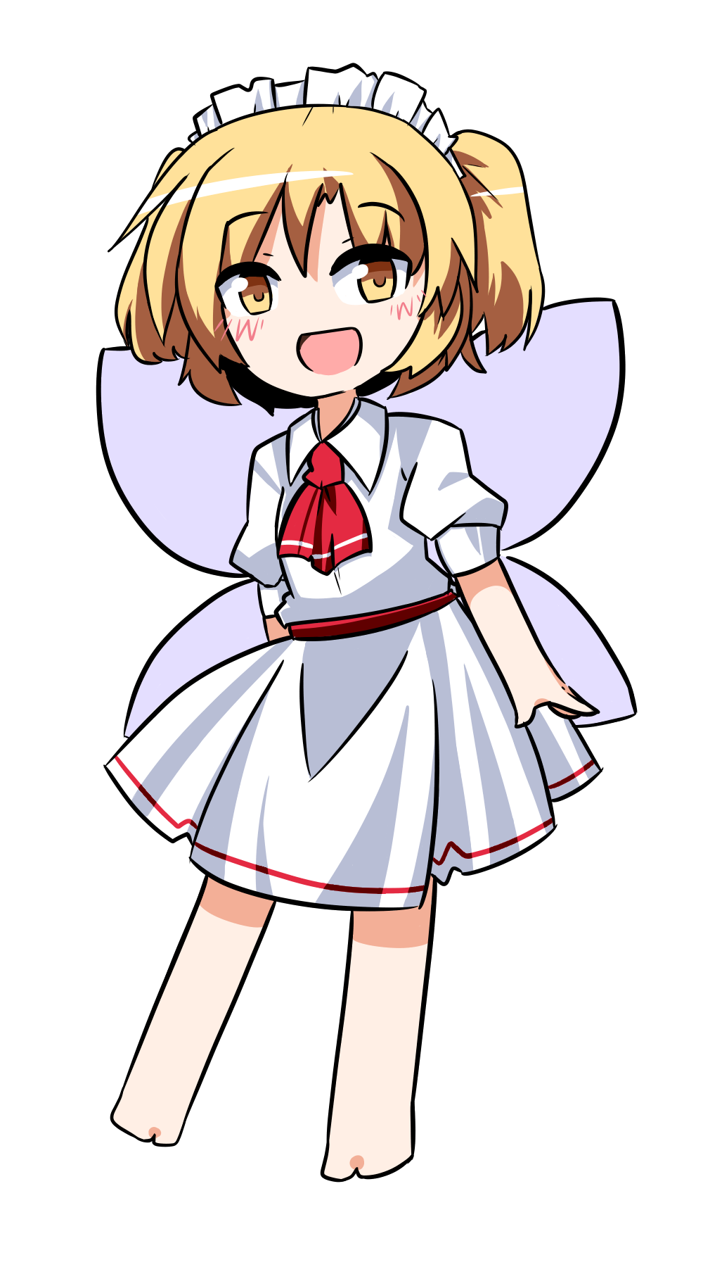 blonde_hair, blonde_makai_resident_(touhou), blush, bow, dress, fairy, fairy_wings, frills